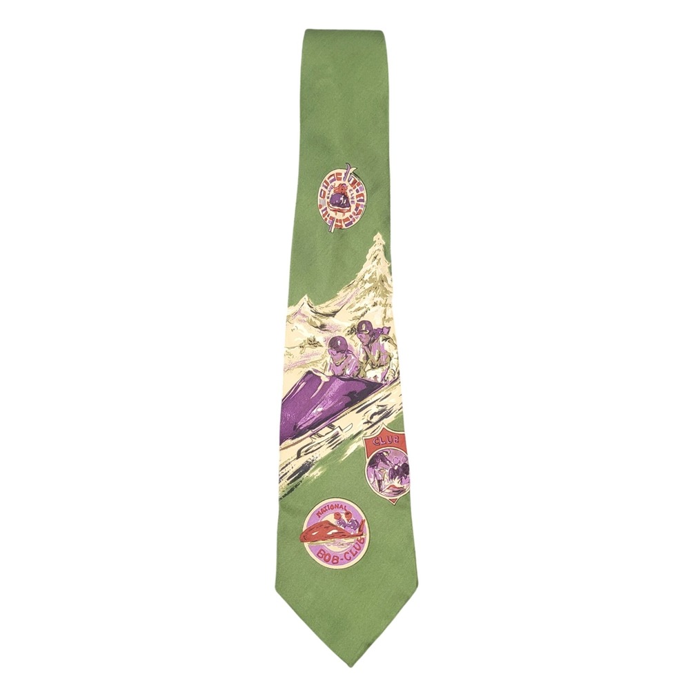 Hugo Boss‎ 3.75" Silk Tie Mens Green Bobsled National Bob-Club Made in Italy